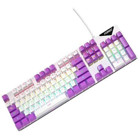 Tastiera Meccanica Cablata Retroilluminata Arcobaleno Interruttore Blu Hot-swappable 104 Tasti White + Purple - Foto 3