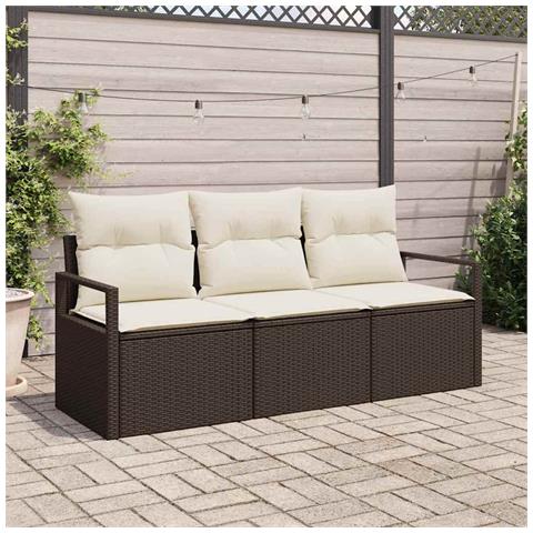 Set Divano da Giardino con cuscino 3 pcs Marrone, Crema - Foto 2