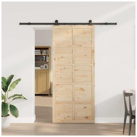 Porta scorrevole Marrone 100 x 208 cm Legno di pino massello - Foto 2