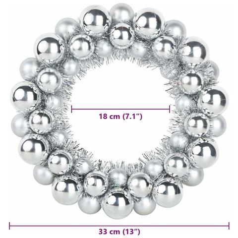 Corone di Palline di Natale 2 pcs Argento 33 x 33 x 7 cm - Foto 8
