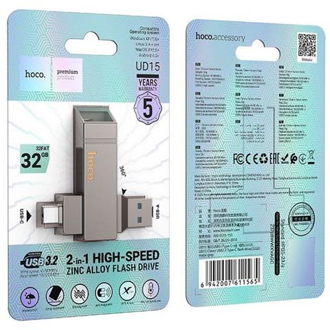 Pen Drive Ud15 Chiavetta Usb + Usb-c Usb 3.2 32gb Grey - Memory Otg Per Pc E Smartphone - Foto 2