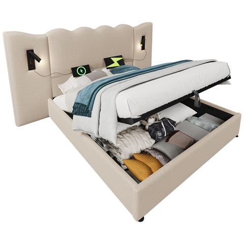 Letto Matrimoniale Con Lampada Girevole E Contenitore Idraulico - Foto 1