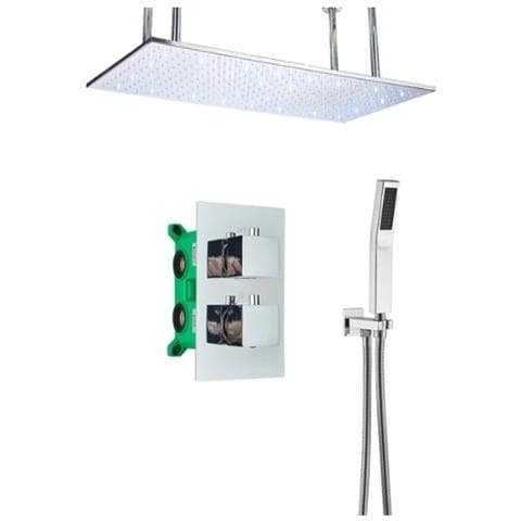 Set miscelatore doccia, Blackswan, tipo M265, modello cromato lucido, 2 vie, illuminazione LED, termostato e montaggio a soffitto, misura 80 cm - Foto 1
