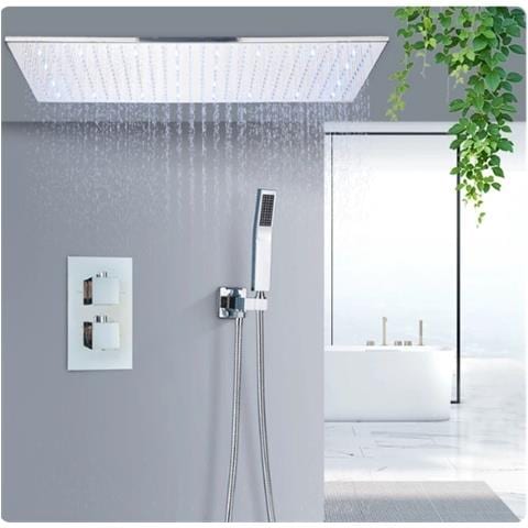 Set miscelatore doccia, Blackswan, tipo M265, modello cromato lucido, 2 vie, illuminazione LED, termostato e montaggio a soffitto, misura 80 cm - Foto 2