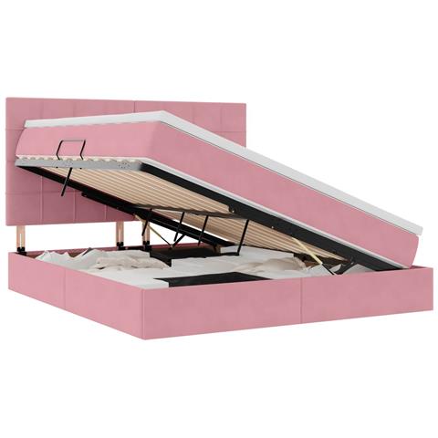 Letto con contenitore e materasso Rosa 180 x 200 cm Velluto - Foto 1