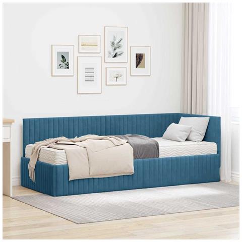 Struttura Letto Angolare con Materasso 2 pcs Blu Velluto - Foto 2