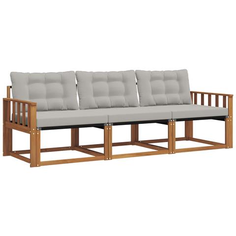Set di divani da esterno 3 pcs Grigio Naturale e Chiaro - Foto 1