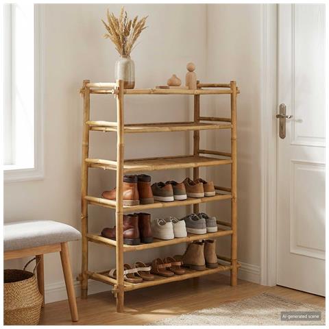 Scarpiera con lo scaffale Naturale 6 ripiani Bambù - Foto 2