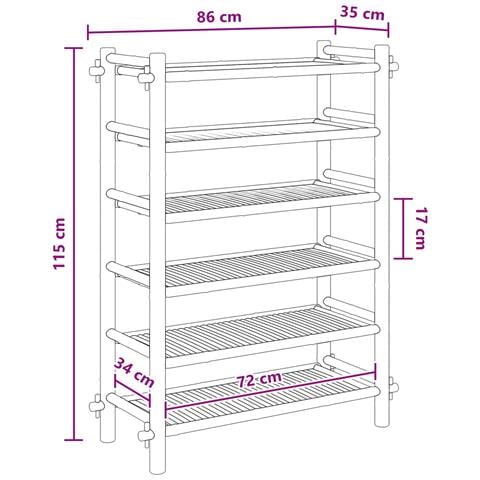 Scarpiera con lo scaffale Naturale 6 ripiani Bambù - Foto 8