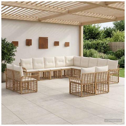 Set di divani da esterno 13 pcs Naturale e Bianco Crema - Foto 2