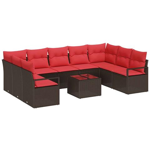 Set Divano da Giardino 10 pcs Marrone e Rosso polyrattan - Foto 1