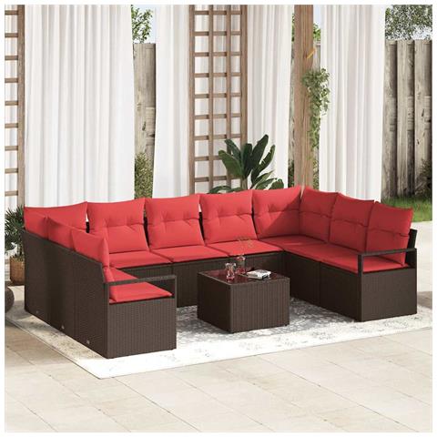 Set Divano da Giardino 10 pcs Marrone e Rosso polyrattan - Foto 2