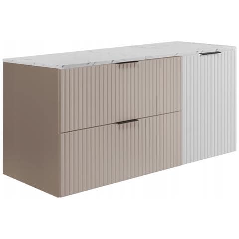 Mobile sottolavabo Kaschmir 100 cm, Piano in finitura marmo bianco, Set con 3 colori di maniglie, Chiusura ammortizzata, Ripiano bianco integrato - Foto 1