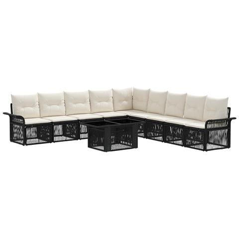 Set Divano da Giardino 10 pz Nero e Bianco Crema polyrattan - Foto 1