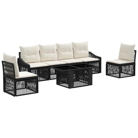 Set Divano da Giardino 7 pz Nero e Bianco Crema polyrattan - Foto 1