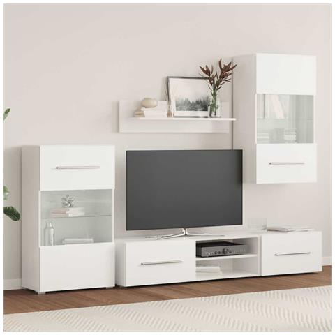 Mobile TV a Parete con Vetrina 5 pz Illuminazione LED Bianco - Foto 2