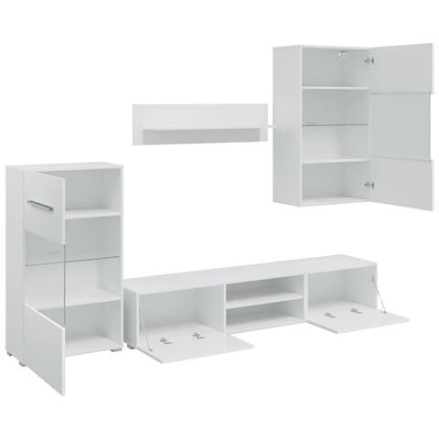 Mobile TV a Parete con Vetrina 5 pz Illuminazione LED Bianco - Foto 8