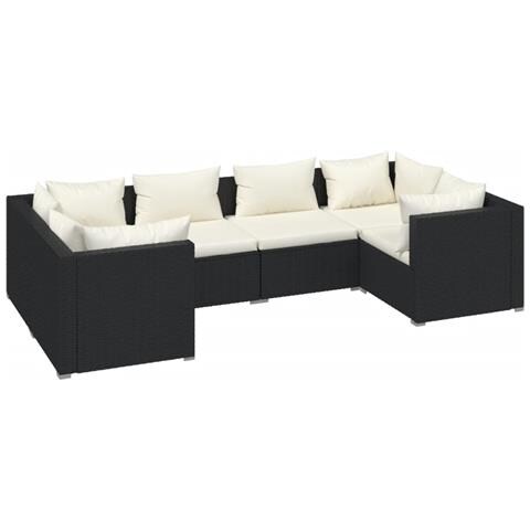 Set Divani Da Giardino 6 Pz Con Cuscini In Polyrattan Nero - Foto 1