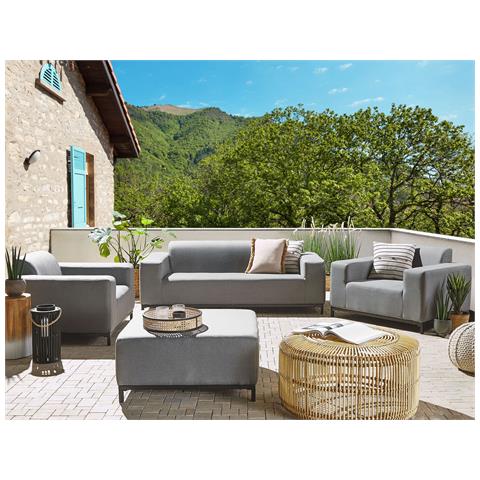 Set Lounge A 5 Posti In Tessuto Grigio E Struttura Nera Rovigo - Foto 1