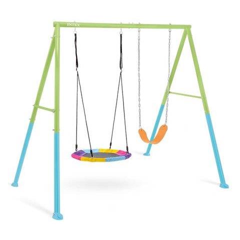 44125 Altalena da Giardino per Bambini con Seggiolino e Dondolo Nido, Acciaio, Verde e Azzurro, 254x235x200 cm - Foto 2