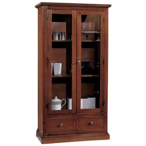 Vetrina Classica 2 Ante 2 Cassetti In Legno Tinta Noce 90x40x160 - Foto 1