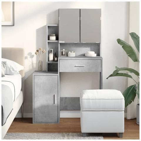 Toeletta Con Armadietto Grigio Cemento 80x35x132 Cm - Foto 3