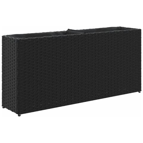 Fioriera Da Giardino Con 2 Vasi Nera 90x20x40 Cm In Polyrattan - Foto 2