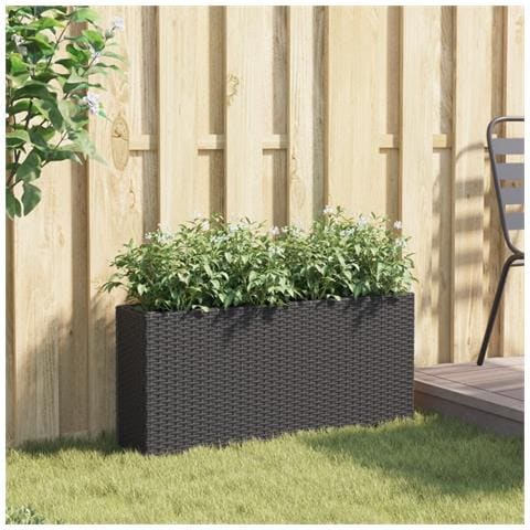 Fioriera Da Giardino Con 2 Vasi Nera 90x20x40 Cm In Polyrattan - Foto 3