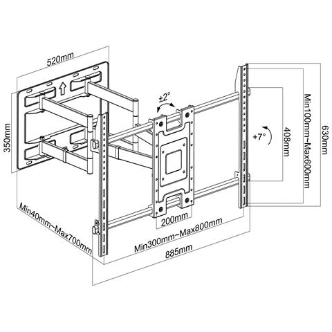 Supporto A Muro Per Tv Led Lcd 55-100'' Full-motion - Foto 2