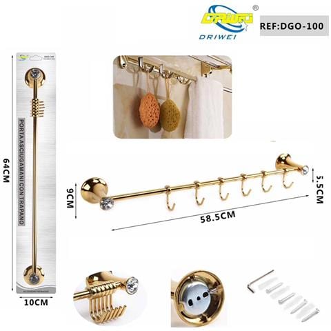 Porta Asciugamani 6 Ganci Supporto Arredo Bagno Casa Cucina Dorato Oro Dgo-100 - Foto 2