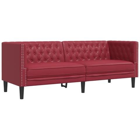 Poltrona Chesterfield A 3 Posti Rosso Vino In Similpelle - Foto 2