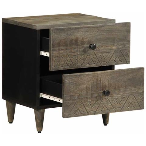 Comodino Grigio Chiaro 40x33x46 Cm In Legno Massello Di Mango - Foto 2