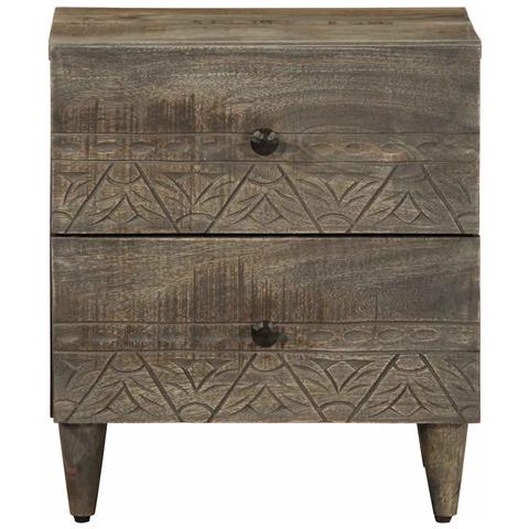 Comodino Grigio Chiaro 40x33x46 Cm In Legno Massello Di Mango - Foto 3