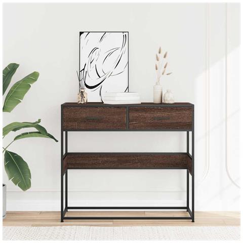 Tavolo Consolle Rovere Marrone 90x35x80 Cm Legno Multistrato - Foto 3