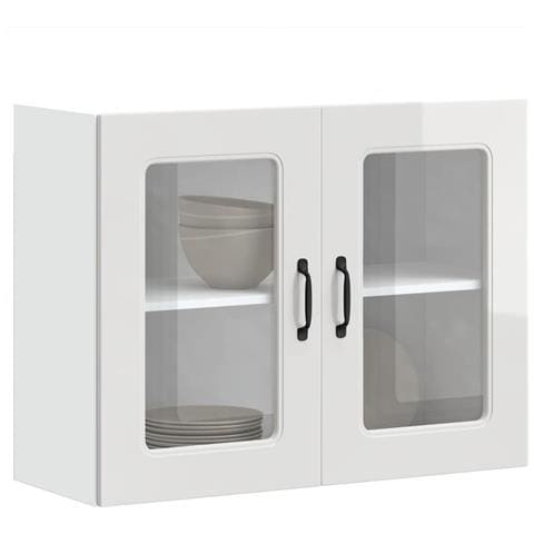 Pensile Da Cucina Con Porta In Vetro Kalmar Bianco Lucido - Foto 1