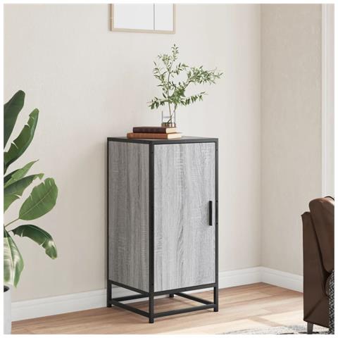 Credenza Grigio Sonoma 35,5x35x76 Cm In Truciolato E Metallo - Foto 3