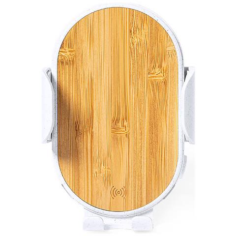 Supporto Per Caricabatterie Da Auto Wireless 15w. Bambù Naturale. Regolabile 11,2x11x7,5 Cm. Colore Bianco - Foto 1