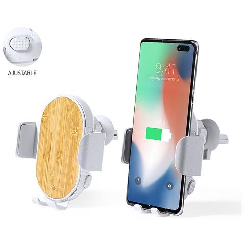 Supporto Per Caricabatterie Da Auto Wireless 15w. Bambù Naturale. Regolabile 11,2x11x7,5 Cm. Colore Bianco - Foto 7