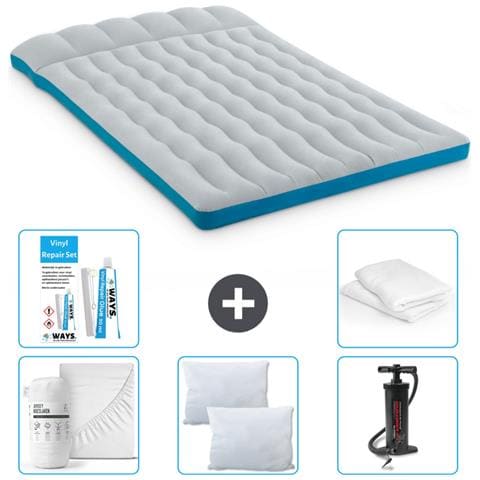 Set Materassino Gonfiabile - 193x127x24 Cm - Blu - Include Accessori Coordinati Cb1 - Foto 1