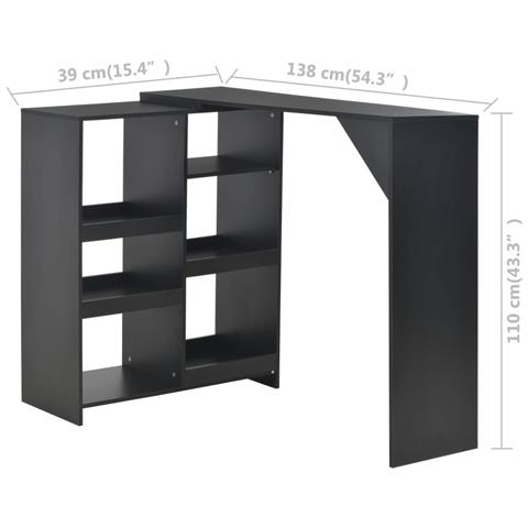 Tavolo Da Bar Con Scaffale Mobile Nero 138x39x110 Cm - Foto 6
