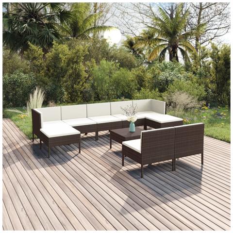 Set Divani Da Giardino 10 Pz Con Cuscini In Polyrattan Marrone - Foto 8