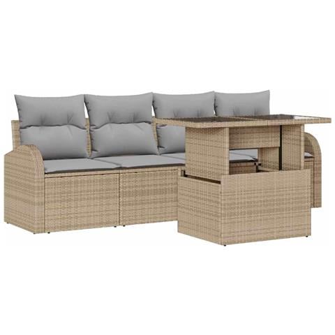 Set di Divano da Giardino 5 Pezzi con Cuscini Beige Polyrattan, Divano da Giardino per 2 Persone con Scorte e Cuscini Beige Polyrattan - Foto 1