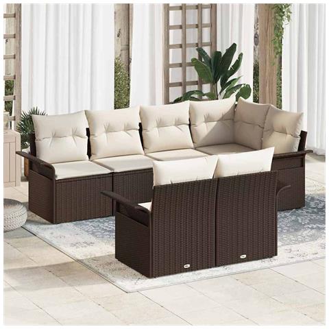 Set divani giardino  7 pezzi con cuscini marrone polyrattan, Divano giardino 2 posti  con stoccaggio e cuscini marrone polyrattan - Foto 2