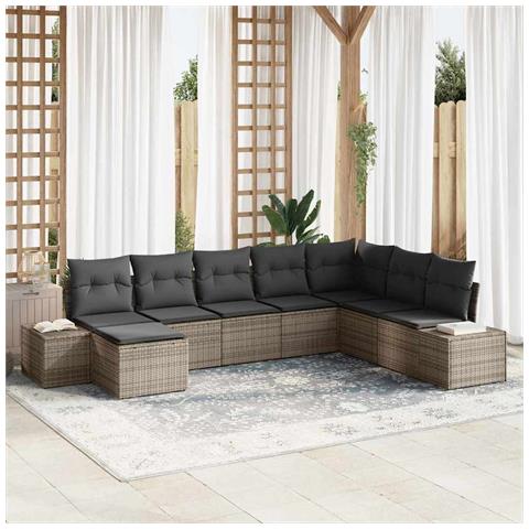 Set Divano Giardino 8 Pezzi con Cuscini Grigi in Polyrattan - Foto 2