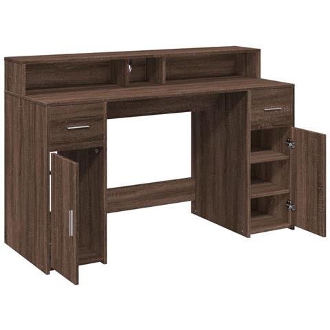 Scrivania con Luci LED Marrone Rovere 140x55x91 cm Multistrato - Foto 9