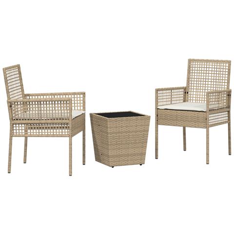 Set da Giardino 3 Pezzi  con Cuscini Beige in Polyrattan - Foto 1