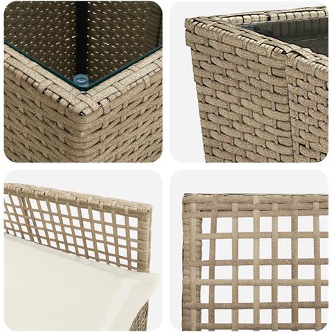 Set da Giardino 3 Pezzi  con Cuscini Beige in Polyrattan - Foto 9