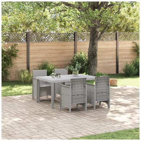 Set pranzo giardino 5 pezzi rattan sintetico grigio chiaro - Foto 2