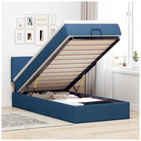 Pouf Letto con Materasso e LED Blu 90x200 cm in Tessuto - Foto 2