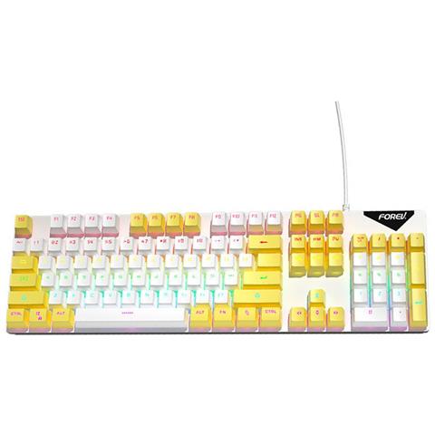 Tastiera Meccanica Cablata Retroilluminata Arcobaleno Interruttore Blu Hot-swappable 104 Tasti White+yellow - Foto 1
